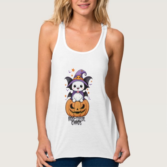 Boo-tiful Chaos | Bats, Hats, & Pumpkins Tank Top (Front)