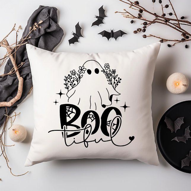 Boo-Tiful Cute Ghost Halloween T-Shirt Throw Pillow (Creator Uploaded)