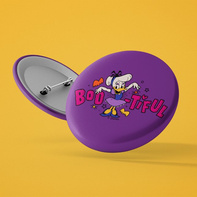 Boo-tiful Daisy Duck Halloween Dress Button (Button on orange background)