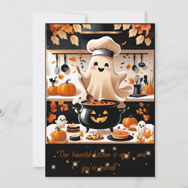 Boo-tiful Feast – Kawaii Ghost Cooking Party Invit Invitation (Front)
