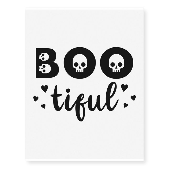 Boo-tiful - Scary Skull Costume Halloween Gift Temporary Tattoos (Front)