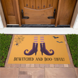 Boo-tiful Witch Boots Bats Spider Web Halloween Doormat