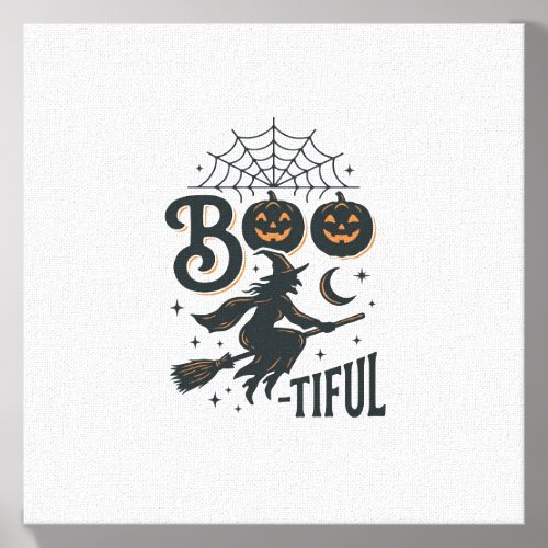 Boo-tiful Witch Halloween Vintage Engraving Design Canvas Photo Tile