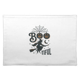 Boo-tiful Witch Halloween Vintage Engraving Design Cloth Placemat
