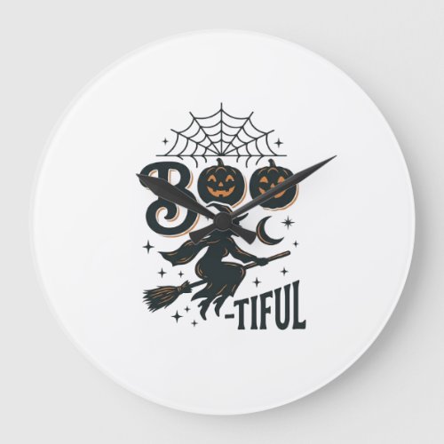 Boo-tiful Witch Halloween Vintage Engraving Design Large Clock