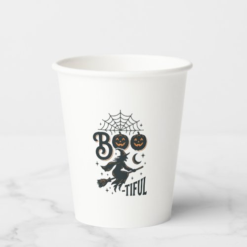 Boo-tiful Witch Halloween Vintage Engraving Design Paper Cups