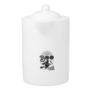 Boo-tiful Witch Halloween Vintage Engraving Design Teapot