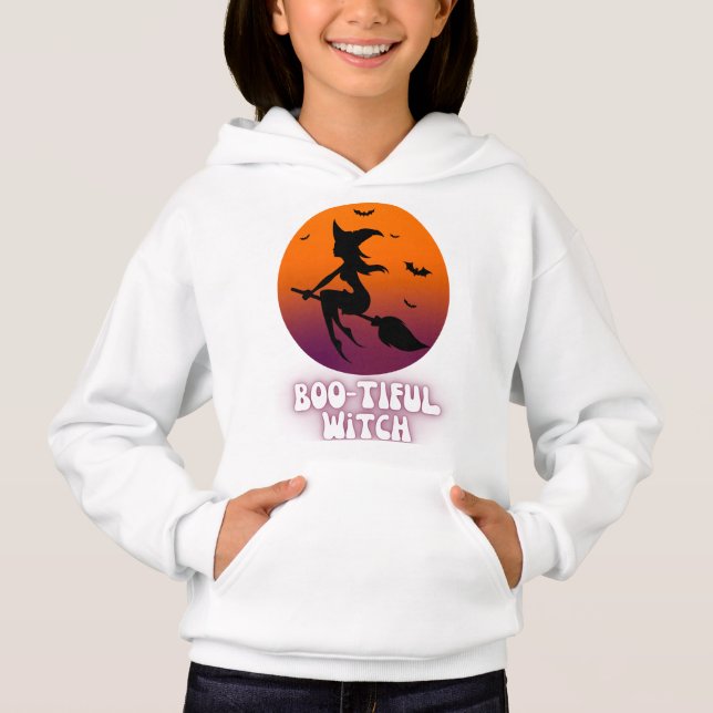 BOO-TIFUL WITCH SILHOUETTE HALLOWEEN WOMEN HOODIE (Front)