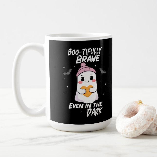 Boo-tifully Brave Ghost in the Dark Coffee Mug (With Donut)