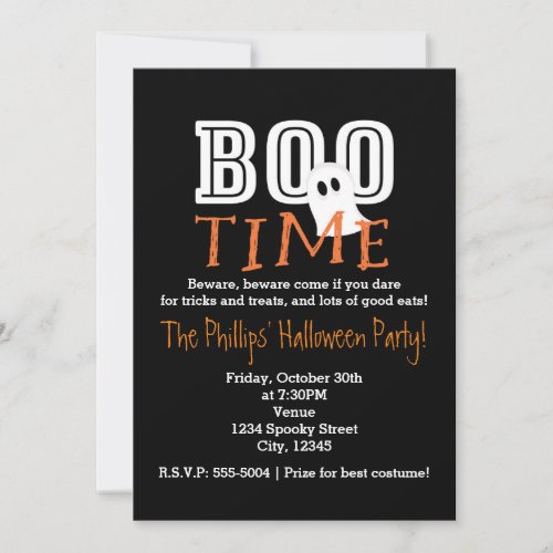 BOO TIME Halloween Costume Party Invitation