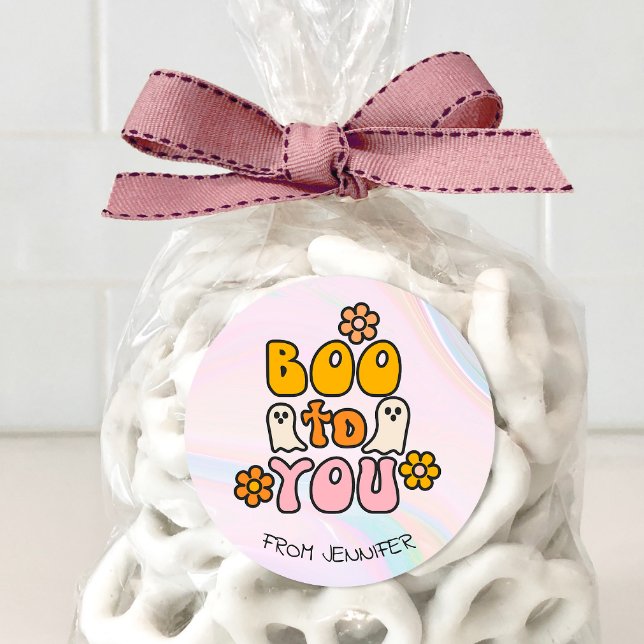 Boo to You Cute Halloween Classic Round Sticker (Personalized Halloween Sticker)