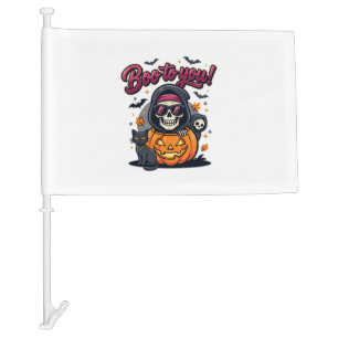 Boo to You Halloween Skeleton Pumpkin Car Flag