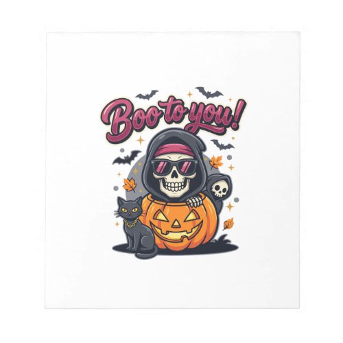 Boo to You Halloween Skeleton Pumpkin Notepad