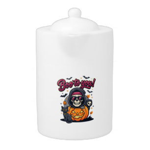 Boo to You Halloween Skeleton Pumpkin Teapot