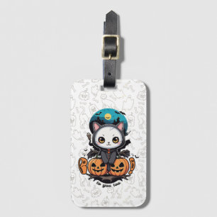 Boo to You Too Cute Cat Bat Wings & Pumpkin Luggage Tag