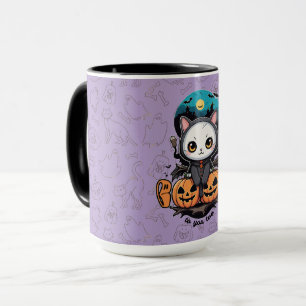 Boo to You Too Cute Cat Bat Wings & Pumpkin Mug