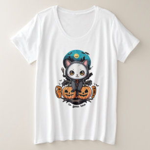 Boo to You Too   Cute Cat Bat Wings & Pumpkin Plus Size T-Shirt