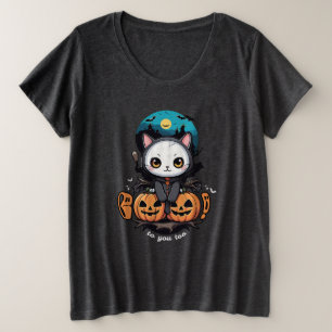 Boo to You Too Cute Cat Bat Wings & Pumpkin Plus Size T-Shirt