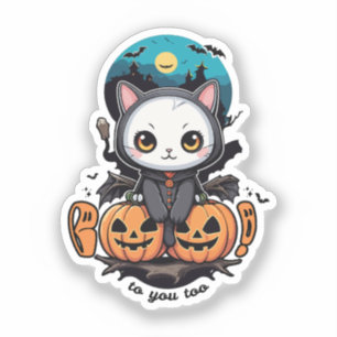 Boo to You Too Cute Cat Bat Wings & Pumpkin Sticker