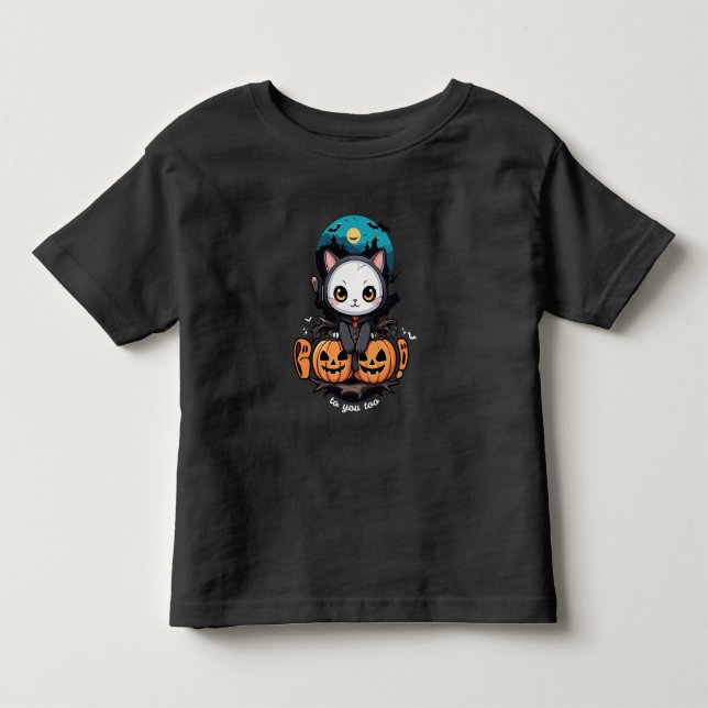 Boo to You Too | Cute Cat Bat Wings & Pumpkin Toddler T-shirt (Front)