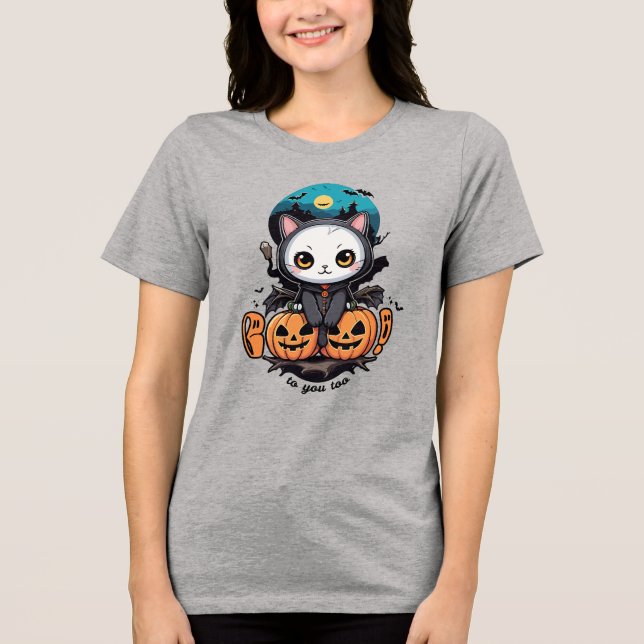 Boo to You Too | Cute Cat Bat Wings & Pumpkin Tri-Blend Shirt (Front)