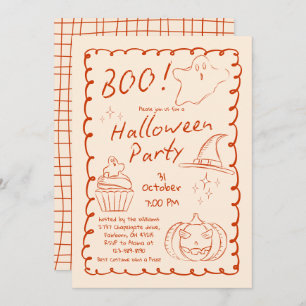 Boo! Trendy Hand Drawn Sketchy Halloween Party   Invitation