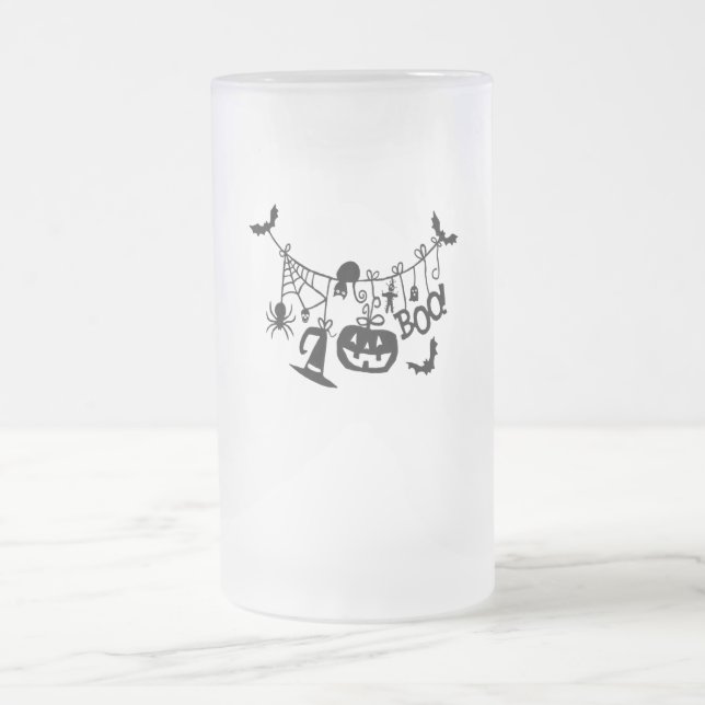 Boo Trick or Treat Halloween Bats, Pumpkins Frosted Glass Beer Mug (Center)