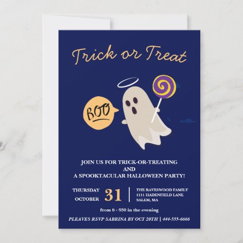 Boo Trick or Treat Halloween Party Invitation