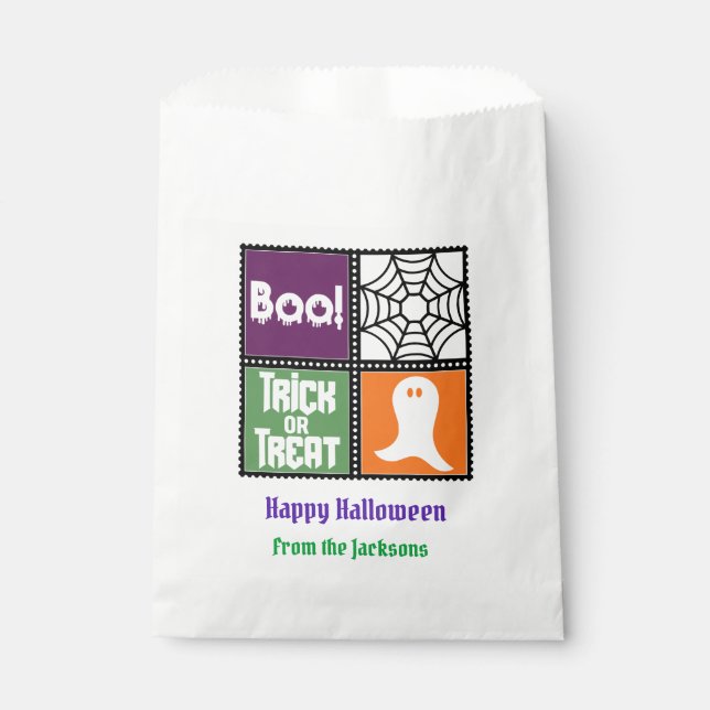 BOO. Trick or Treat Halloween Sayings Goodie Bag (Front)
