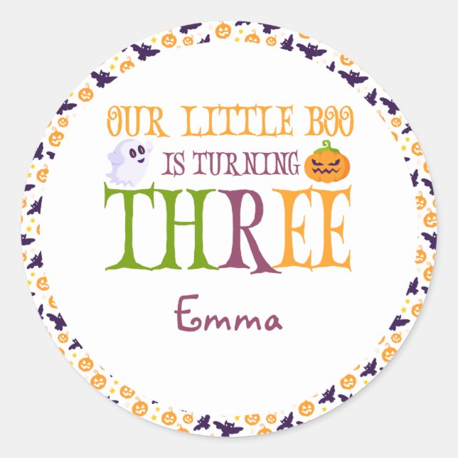 Boo Turning three Halloween 3rd Birthday Welcome Classic Round Sticker (Front)