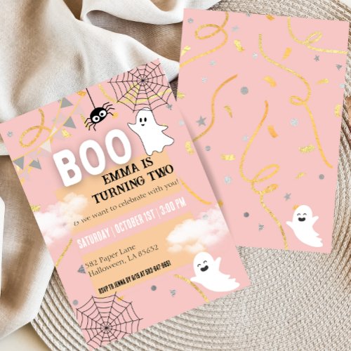 Boo Turning Two Birthday Party Invitation
