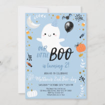Boo Turning Two Blue Ghost Halloween Birthday Invitation