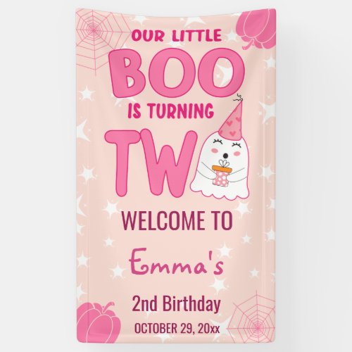 Boo Turning Two Halloween 2nd Birthday Welcome Banner