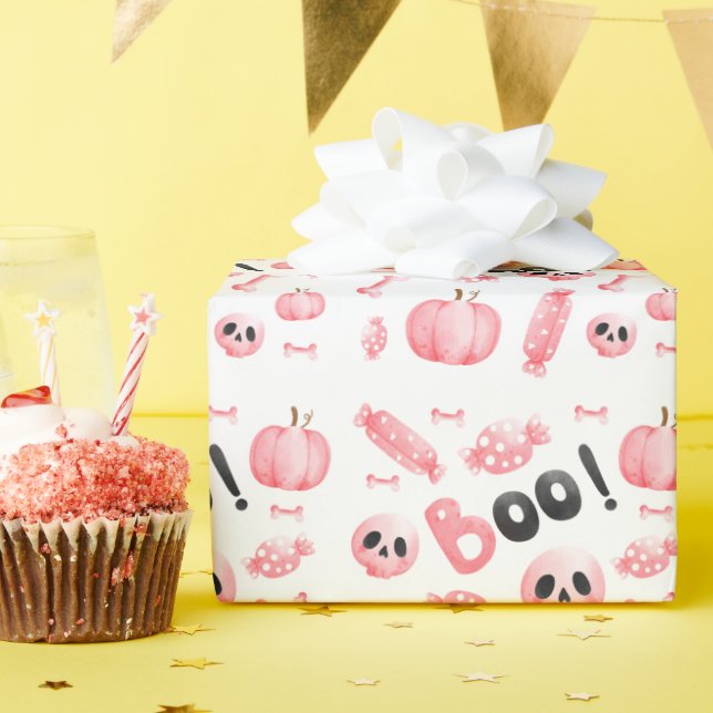 Boo Two Pink Girl Halloween Birthday  Wrapping Paper (Birthday Party)
