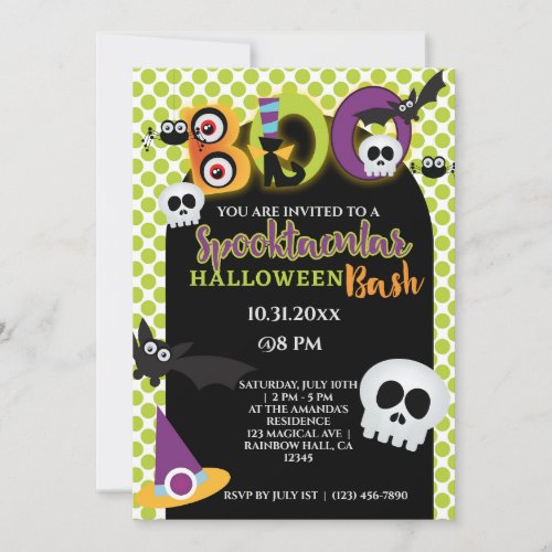 Boo typography Skull and Bats Halloween Party Invitation