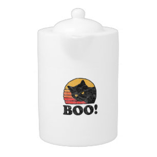 Boo! Vintage Eighties Style Cat Retro Distressed H Teapot