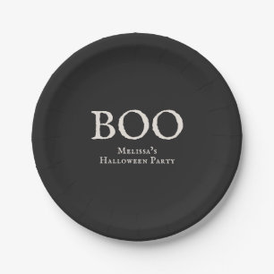 Boo Vintage Halloween Party Black Paper Plates