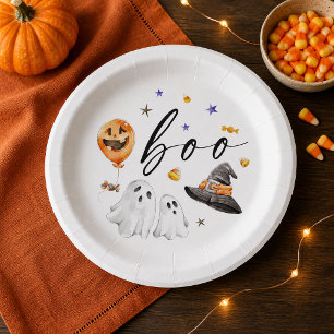 Boo Watercolor Ghosts Cute Halloween Party Paper Plates