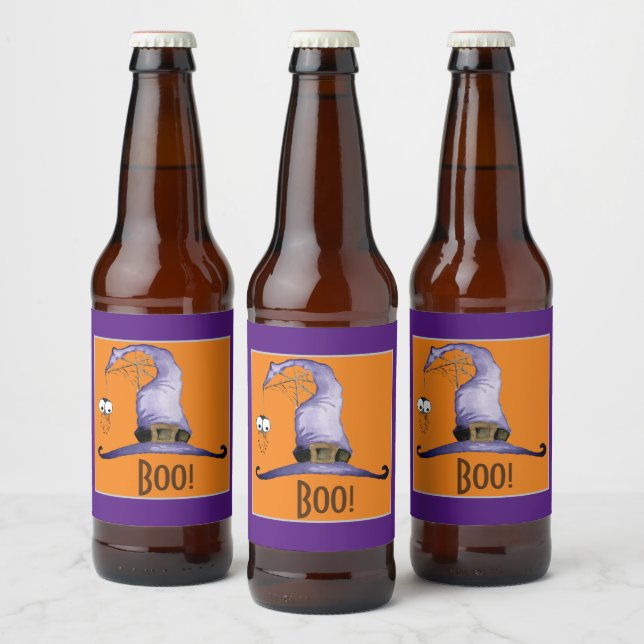 Boo! Whimsical Witches' Hat  Beer Bottle Label (Bottles)