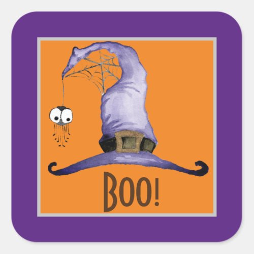 Boo Whimsical Witches Hat   Square Sticker