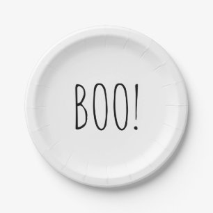 Boo white and black minimalist simple Halloween Paper Plates