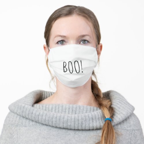 Boo white simple typography funny cute Halloween Adult Cloth Face Mask
