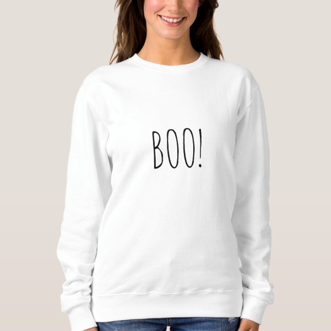 Boo white simple typography funny cute Halloween Sweatshirt (Front)