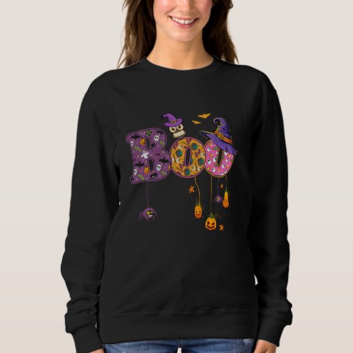 Boo Witch Hat Owl Spiders Bat Pumkin Funny Hallowe Sweatshirt
