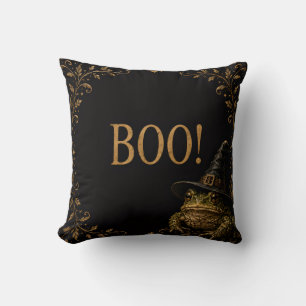 BOO! Witch Toad Halloween Throw Pillow
