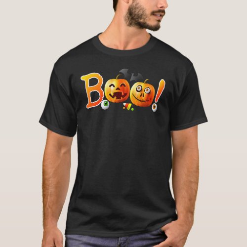 Boo With Pumpkins And Witch Hat Halloween T_Shirt