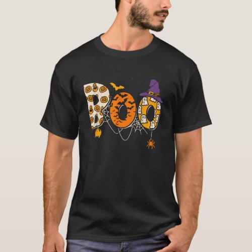 Boo With Spiders And Witch Hat Cute Scary Hallowee T_Shirt