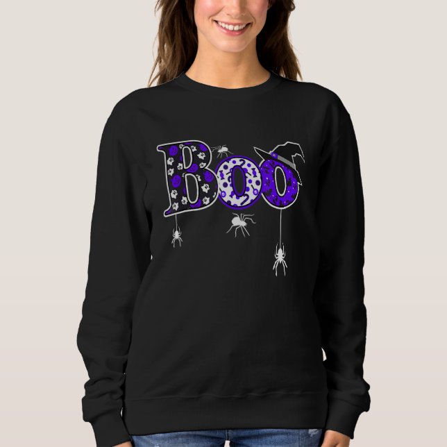 Boo With Spiders And Witch Hat Halloween 3 Sweatshirt (Front)