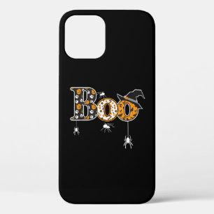 Boo With Spiders And Witch Hat Halloween iPhone 12 Case