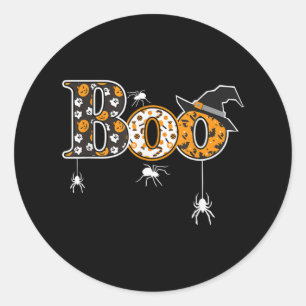 Boo With Spiders And Witch Hat Halloween Classic Round Sticker